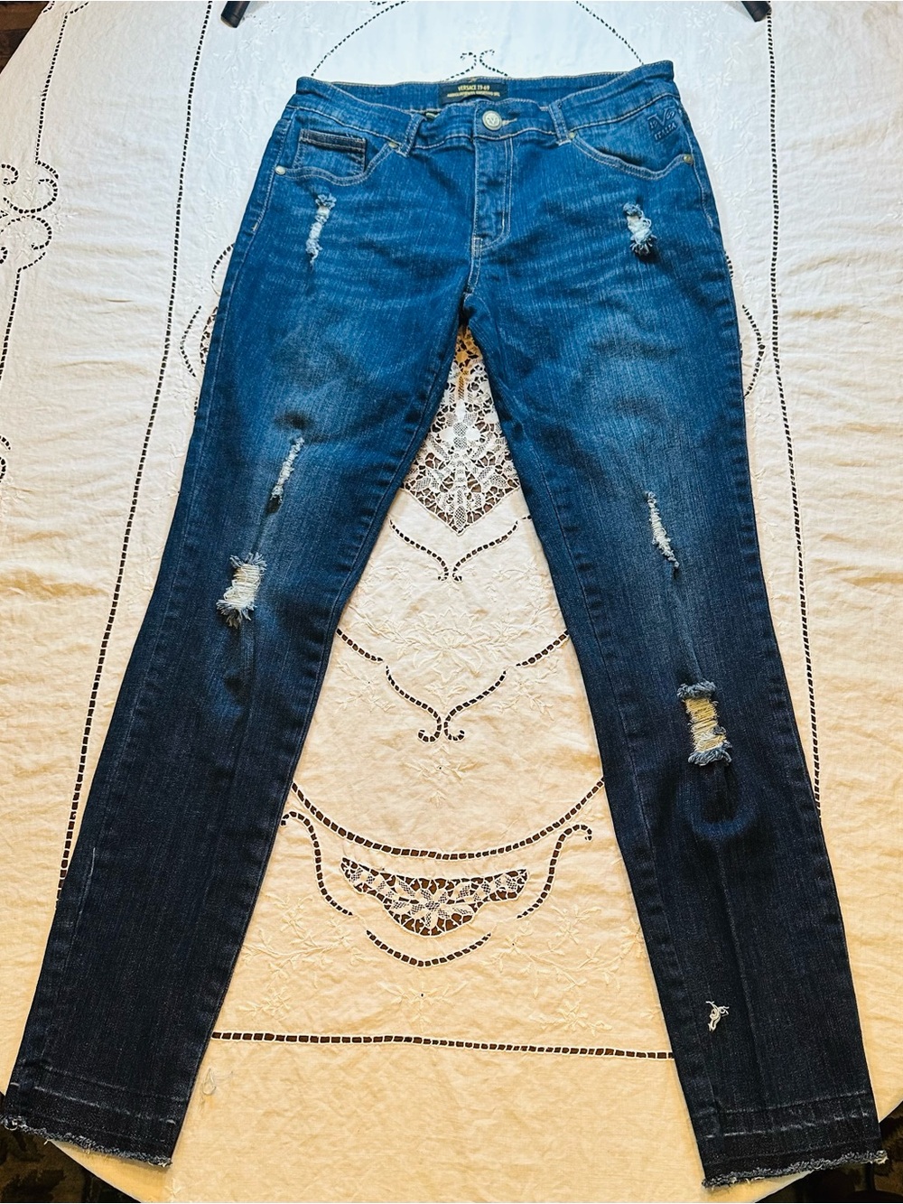 VERSACE 1969 Distressed Dark Blue Skinny Jeans Slim Denim Size 31
